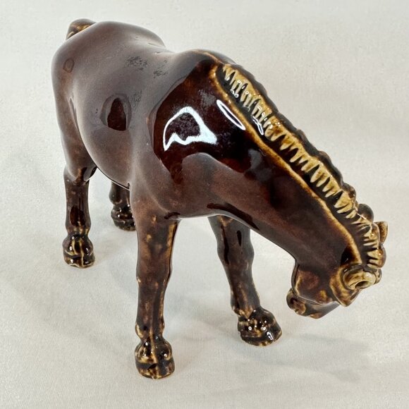 Vintage Rich Dark Brown Glazed Porcelain Horse Figurine - Picture 6 of 10